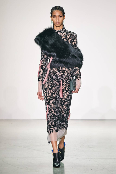 Bibhu Mohapatra Printed Midi Dress With Fur Collar