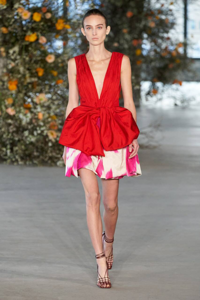 Jason Wu Collection Two-tone Plunging Bubble Minidress In Rouge
