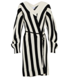 Bottega Veneta Striped Ribbed Linen-blend Wrap Dress In Black/chalk