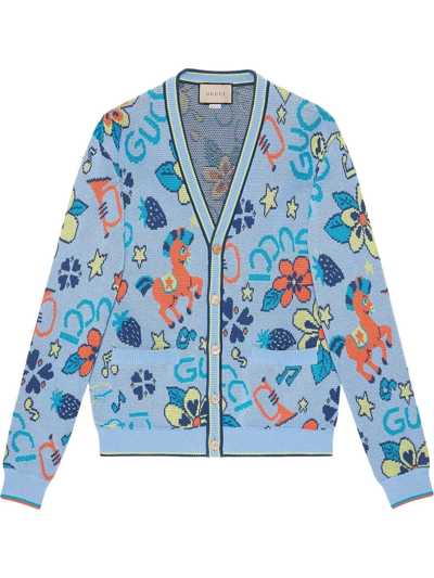 Gucci Graphic-print Cardigan In Blue