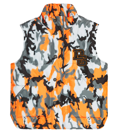 Dolce & Gabbana Kids' Camouflage Vest In Camo Nero/aranc/grig