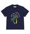Palm Angels Kids' Palms Printed Cotton Jersey T-shirt In Navy