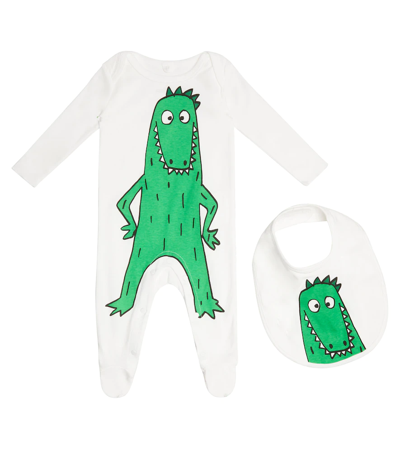 Stella Mccartney Baby Cotton Bodysuit And Bib Set In Bianco/verde