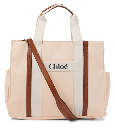 Chloé Babies' Cotton Canvas Changing Bag In Plae Pink