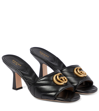 Gucci Double G Leather Sandals In Black