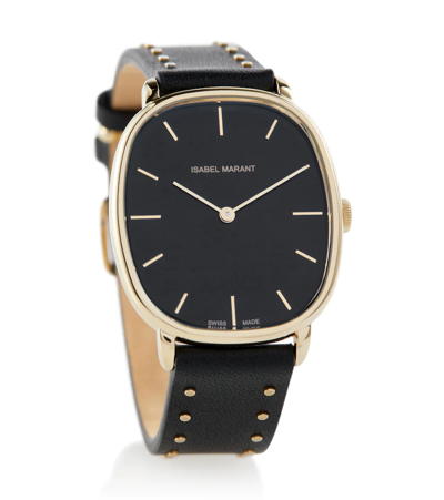 Isabel Marant Stainless Steel And Leather Watch In Black