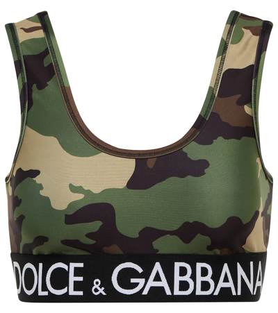 Dolce & Gabbana Sporty Crop Top With Camouflage Print In Green,black,white