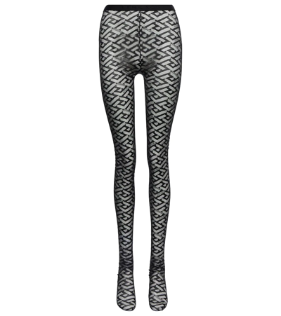 Versace La Greca Monogram Tights In Black