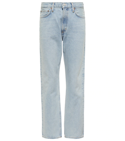 Agolde Mia Mid-rise Distressed Straight-leg Jeans In Scene Light Indigo