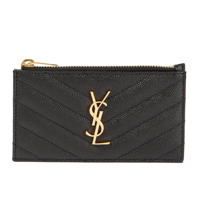 Saint Laurent Monogram Zipped Leather Wallet In Nero