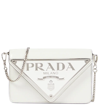 Prada Triangle Mini Leather Crossbody Bag In White