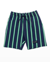 Kenzo Bermuda In Blue And Green Striped Sweatshirt In 85m-navy