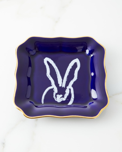 HUNT SLONEM PORTRAIT PLATE WITH GOLD RIM - COBALT
