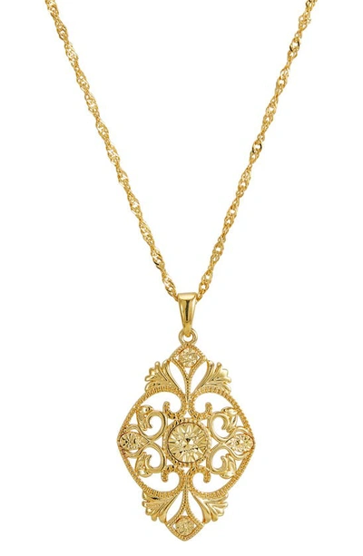 Savvy Cie Jewels 18k Gold Plated Filigree Medallion Pendant Necklace In Yellow