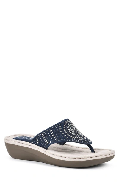 Cliffs By White Mountain Cienna Thong Comfort Sandal In Navy/ Fabric