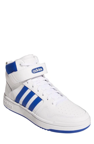 Adidas Originals Postmove Mid Sneaker In White/royal Blue/grey Two