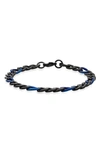 Hmy Jewelry 18k Gold Plated Stainless Steel Two Tone Figaro Chain Bracelet In Black / Blue
