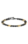 Hmy Jewelry 18k Gold Plated Stainless Steel Two Tone Figaro Chain Bracelet In Black / Yellow
