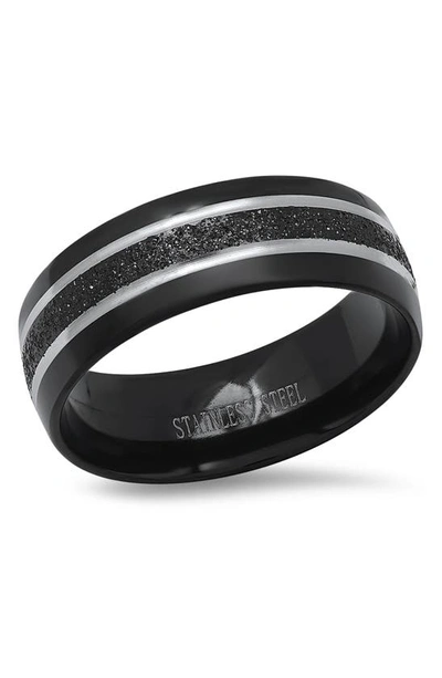 Hmy Jewelry Stainless Steel Black Glitter Stripe Band Ring In Black / Metallic