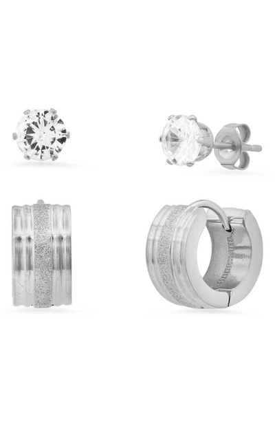 Hmy Jewelry Set Of 2 Cz Stud & Huggie Earrings In Metallic