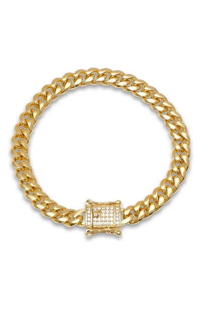 Hmy Jewelry 18k Gold Plated Stainless Steel Cubic Zirconia Box Lock Chain Bracelet In Yellow