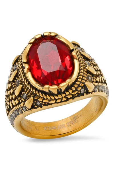Hmy Jewelry 18k Gold Vermeil Simulated Ruby Ring In Yellow