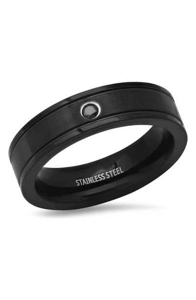 Hmy Jewelry Stainless Steel Minimal Black Stone Band Ring