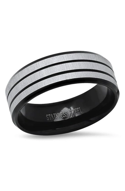 Hmy Jewelry Stainless Steel Glitter Black Stripe Band Ring In Black / Metallic