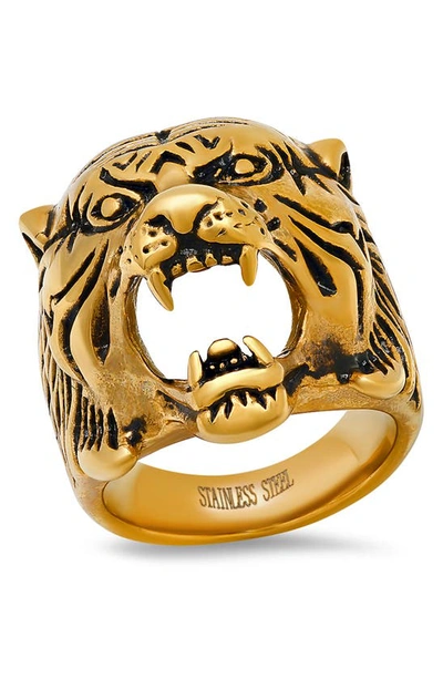 Hmy Jewelry Tiger's Head Ring In Yellow