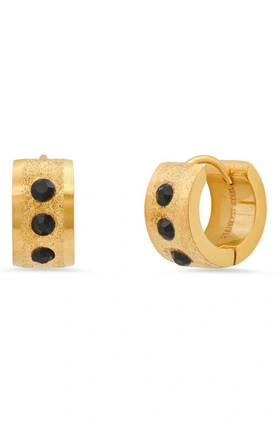 Hmy Jewelry 18k Gold Plated Stainless Steel Cubic Zirconia 14mm Huggie Earrings In Yellow