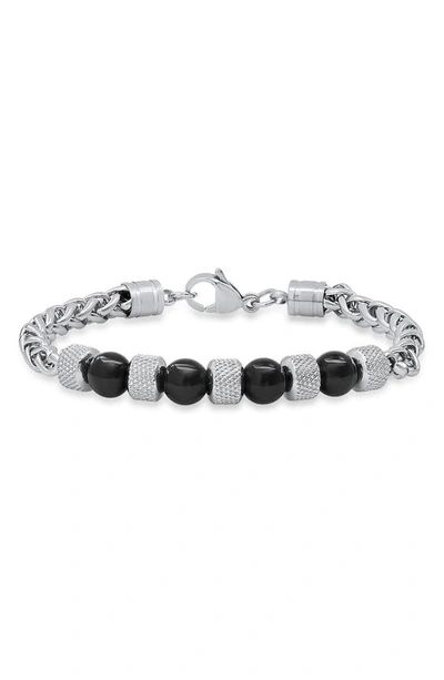 Hmy Jewelry Stainless Steel Agate Bead Wheat Chain Bracelet In Metallic / Black