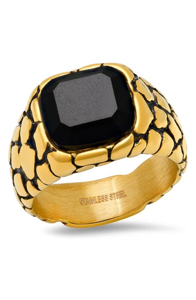 Hmy Jewelry 18k Gold Vermeil Black Crystal Pebble Ring In Yellow