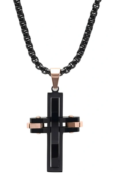 Hmy Jewelry Two-tone Cross Pendant Necklace In Black