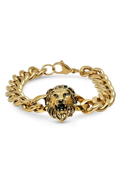 Hmy Jewelry 18k Gold Plated Stainless Steel Lion Head Bracelet In Yellow