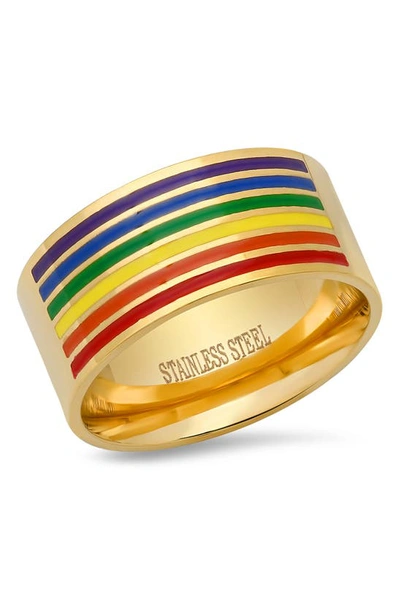 Hmy Jewelry 18k Gold Plated Stainless Steel Rainbow Ring In Multi / Gold