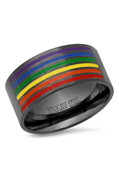 Hmy Jewelry 18k Gold Plated Stainless Steel Rainbow Ring In Multi