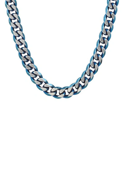 Hmy Jewelry Stainless Steel Cuban Link Necklace In Metallic / Blue