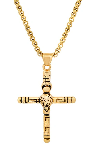 Hmy Jewelry Lion Head Cross Pendant Necklace In Yellow