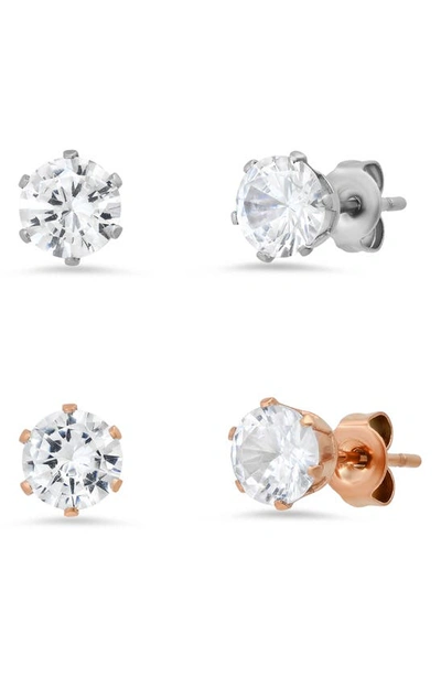 Hmy Jewelry Diamond Stud Earrings In Metallic / Rose