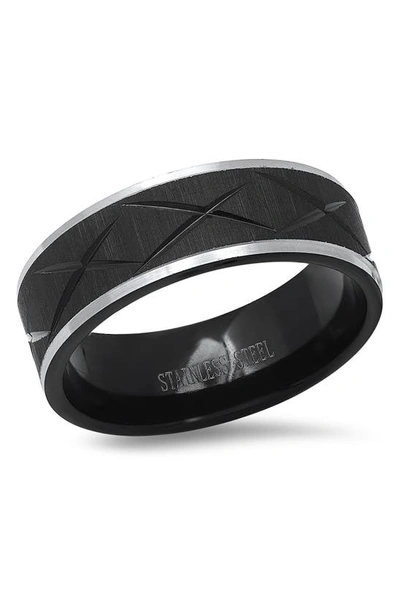 Hmy Jewelry Black Stainless Steel Rim Band Ring In Black / Metallic