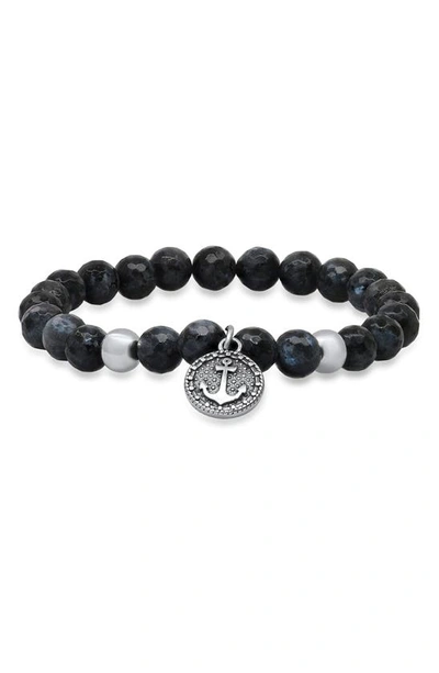 Hmy Jewelry Anchor Charm Beaded Bracelet In Black / Metallic