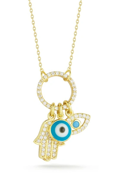 Glaze Jewelry Cz Evil Eye & Hamsa Charm Pendant Necklace In Yellow Gold