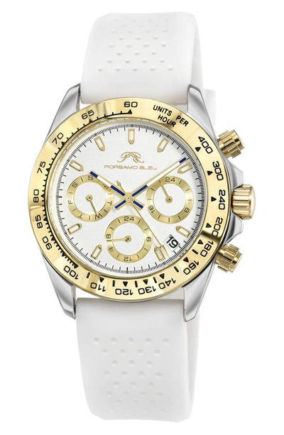 Porsamo Bleu Alexis Chronograph Sport White Silicone Watch, 37mm In Two-tone/ White
