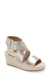 Eileen Fisher Willow Metallic Crisscross Espadrille Sandals In Platinum Silver
