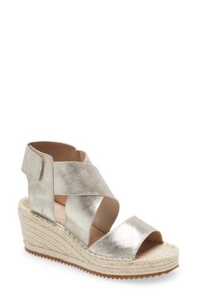 Eileen Fisher Willow Metallic Crisscross Espadrille Sandals In Platinum