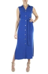 Nina Leonard Button Front Midi Shirt Dress In Turkish Sea