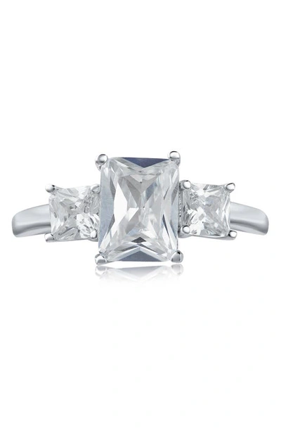 Cz By Kenneth Jay Lane Cz Triple Stone Ring In Clear/ Silver