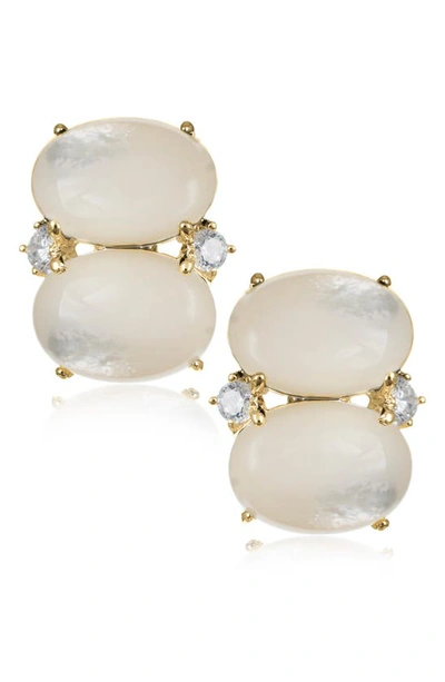 Cz By Kenneth Jay Lane Double Oval Stacked Moonstone & Cz Drop Earrings In White/ Gold
