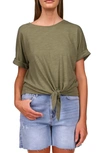 Sanctuary All Day Tie-hem Cuffed T-shirt In Trail Green