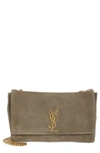 Saint Laurent Kate Reversible Suede And Leather Shoulder Bag In Grey Kaki/ Grey Kaki